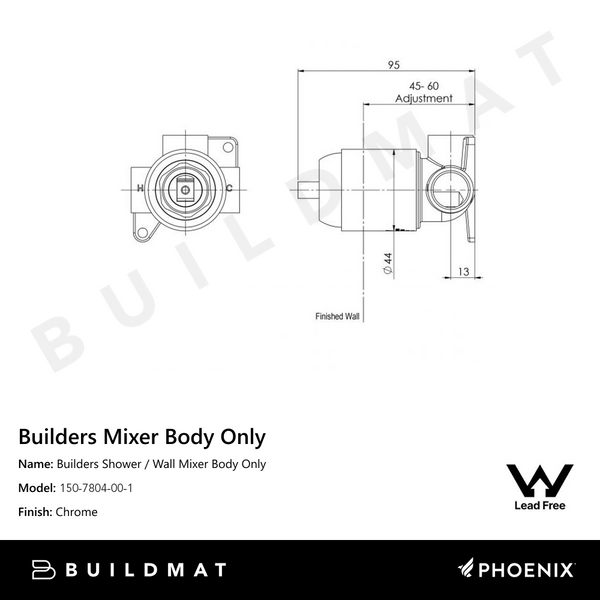 Phoenix Builders Shower / Wall Mixer Body Only Lead Free Chrome