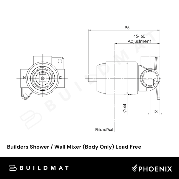 Phoenix Builders Shower / Wall Mixer (Body Only) Brushed Gold Lead Free