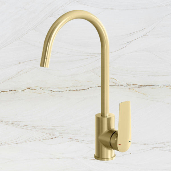 Phoenix Arlo Sink Mixer 200mm Gooseneck Brushed Gold