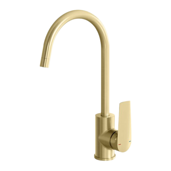 Phoenix Arlo Sink Mixer 200mm Gooseneck Brushed Gold