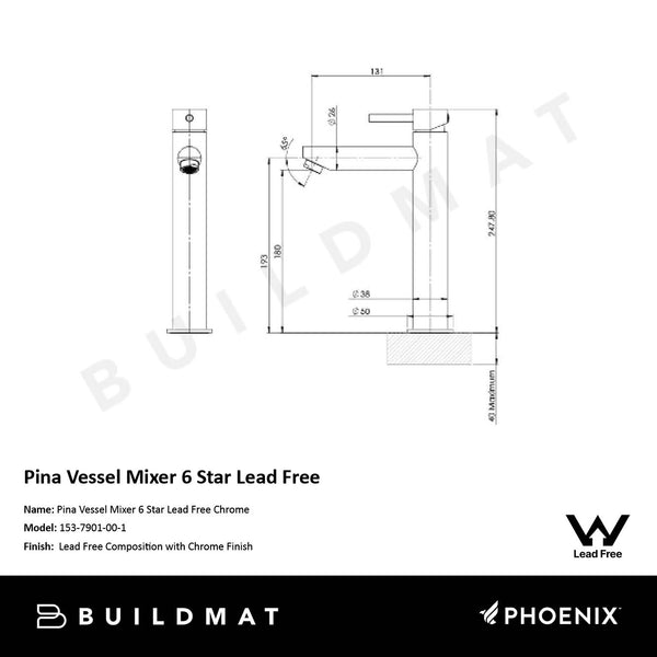 Phoenix Pina Vessel Mixer 6 Star Lead Free Chrome