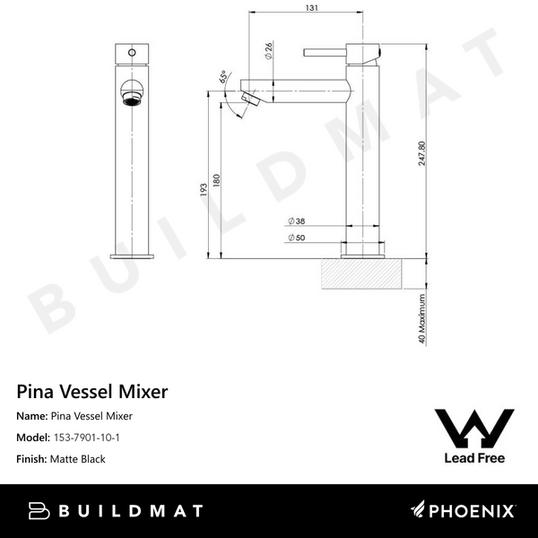 Phoenix Pina Vessel Mixer Lead Free Matte Black