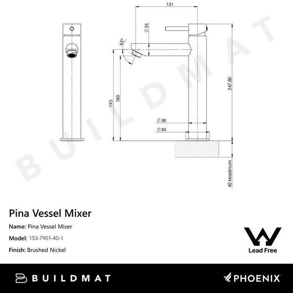 Phoenix Pina Vessel Mixer Lead Free Brushed Nickel