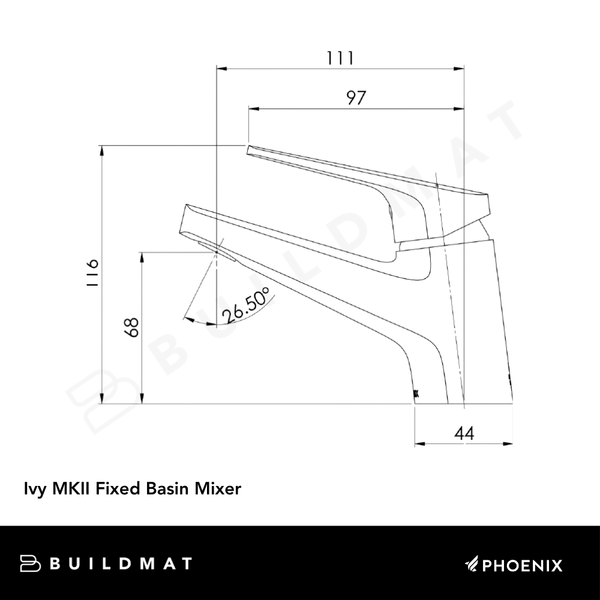 Phoenix Ivy MKII Fixed Basin Mixer Matte Black Lead Free
