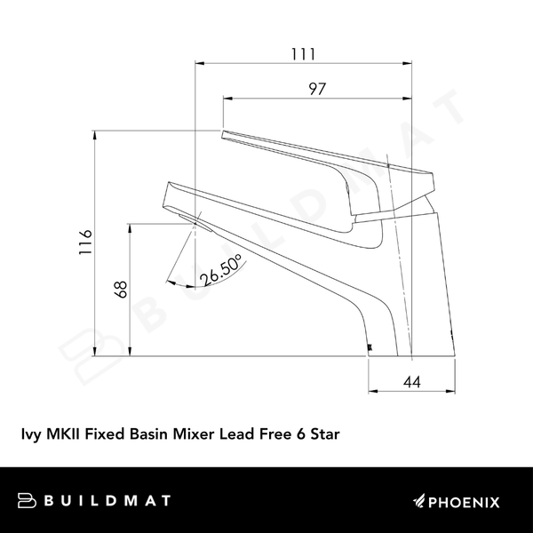 Phoenix Ivy MKII Fixed Basin Mixer Lead Free 6 Star Matte Black