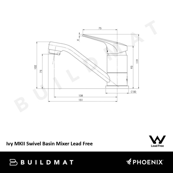 Phoenix Ivy MKII Swivel Basin Mixer Matte Black Lead Free