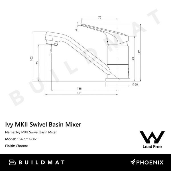 Phoenix Ivy MKII Swivel Basin Mixer Lead Free 6 Star Chrome