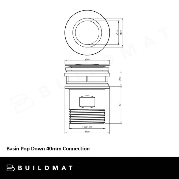 Art Australia Matte White 40mm Basin Pop Down Waste