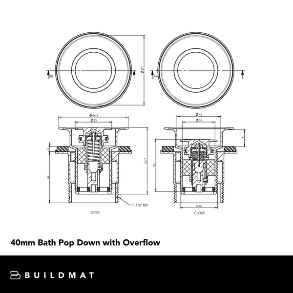 Art Australia Brushed Nickel 40mm Bath Pop Down Waste with Overflow