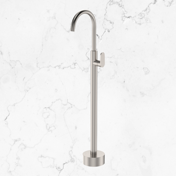 Fienza Empire Slim Floor Mounted Basin/Bath Mixer Brushed Nickel