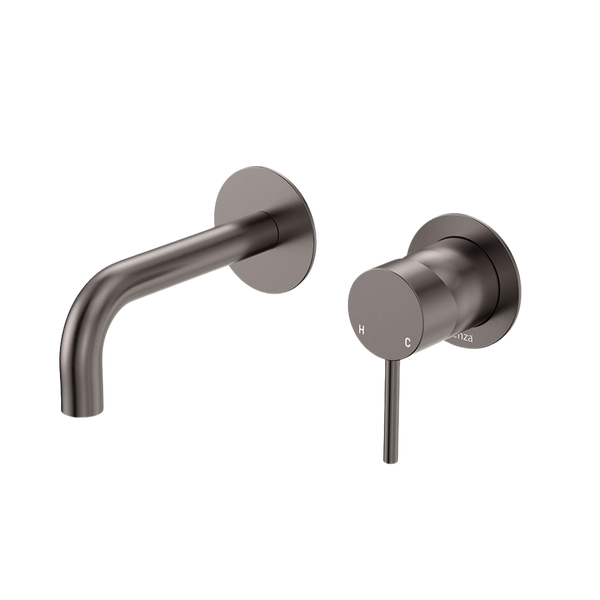 Fienza Kaya Basin/Bath Wall Mixer Set Round Plates 130mm Outlet Gunmetal Lead Free