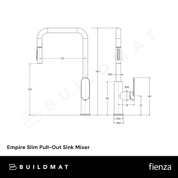 Fienza Empire Slim Pull-Out Sink Mixer Gunmetal Lead Free