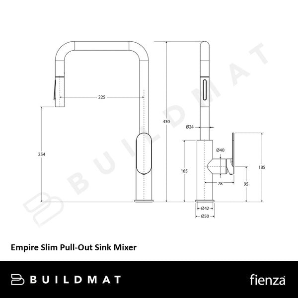 Fienza Empire Slim Pull-Out Sink Mixer Brushed Copper