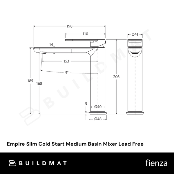 Fienza Empire Slim Cold Start Medium Basin Mixer Brushed Nickel Lead Free