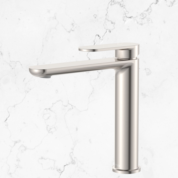 Fienza Empire Slim Cold Start Medium Basin Mixer Brushed Nickel Lead Free