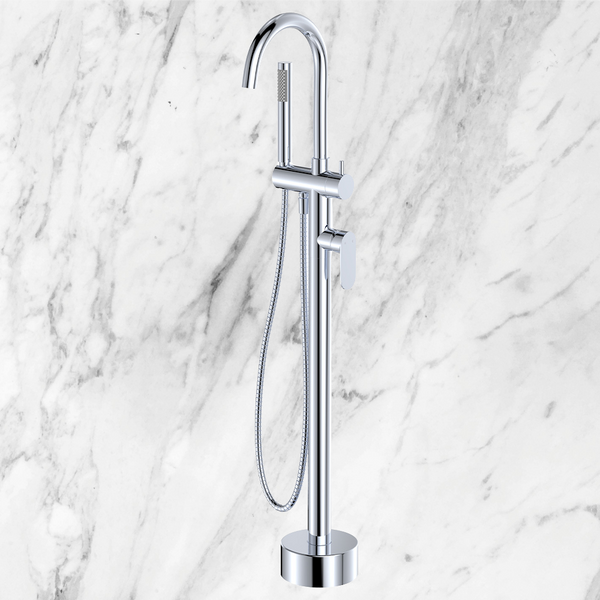 Fienza Empire Slim Floor Mounted Bath Mixer with Hand Shower Chrome