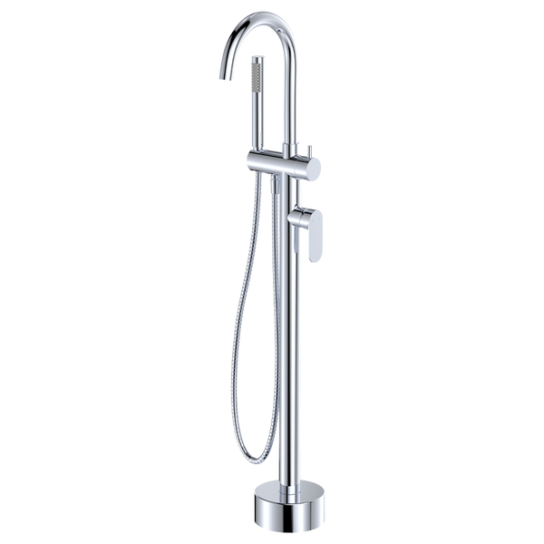 Fienza Empire Slim Floor Mounted Bath Mixer with Hand Shower Chrome