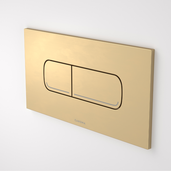 Caroma Invisi Series II Oval Dual Flush Plate and Metal Buttons Brushed Brass