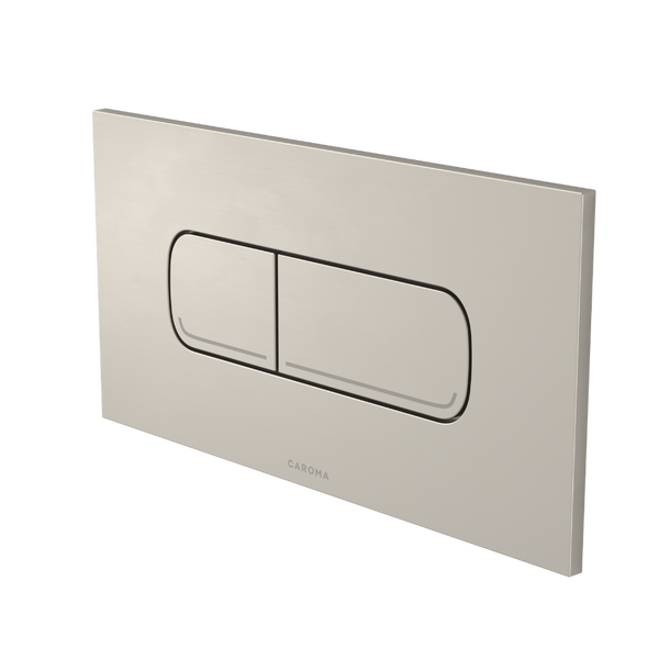 Caroma Invisi Series II Oval Dual Flush Plate and Metal Buttons Brushed Nickel