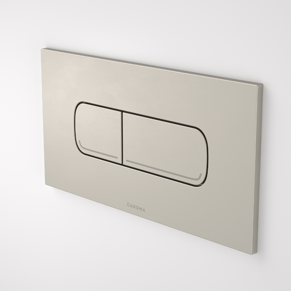 Caroma Invisi Series II Oval Dual Flush Plate and Metal Buttons Brushed Nickel