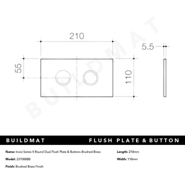 Caroma Invisi Series II Round Dual Flush Plate & Buttons Brushed Brass