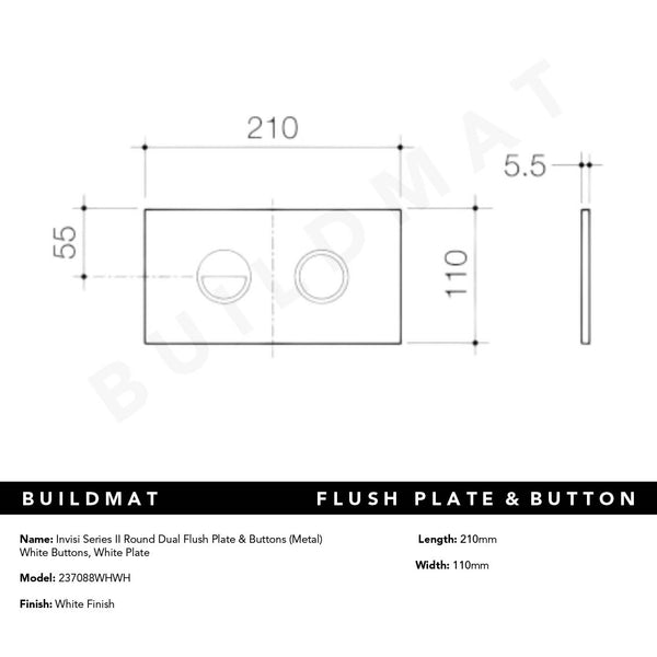 Caroma Invisi Series II Round Dual Flush Plate & Buttons (Metal) White Buttons, White Plate