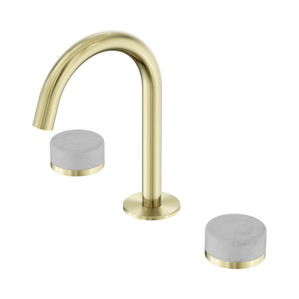 Nero Serenity Basin Set Arc Spout With Carrara Handle Brushed Gold