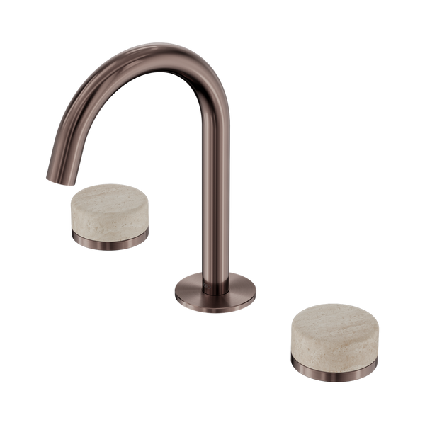 Nero Serenity Basin Set Arc Spout With Rome Travertine Handle Brushed Bronze