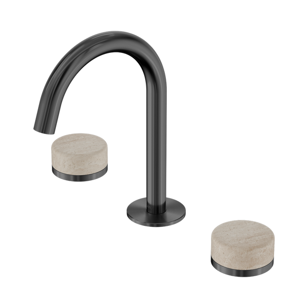 Nero Serenity Basin Set Arc Spout With Rome Travertine Handle Gunmetal
