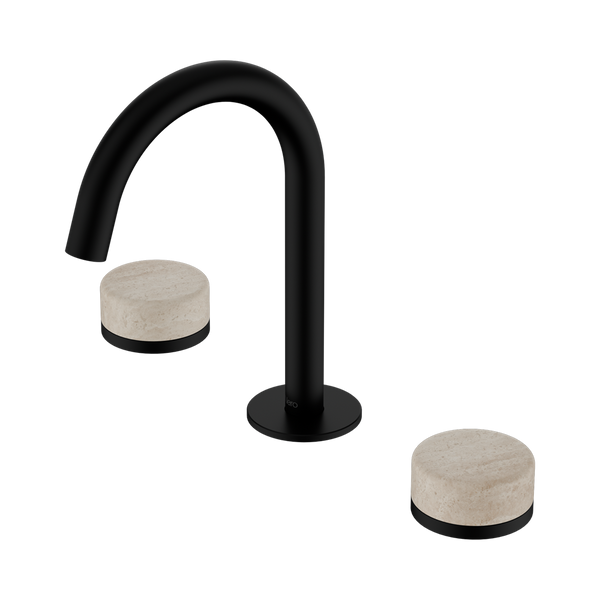 Nero Serenity Basin Set Arc Spout With Rome Travertine Handle Matte Black