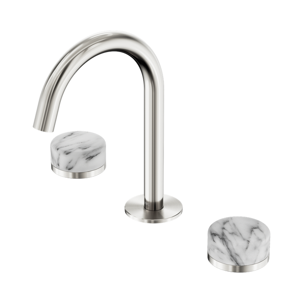 Nero Serenity Basin Set Arc Spout With Arabescato Corchia Handle Brushed Nickel