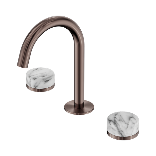 Nero Serenity Basin Set Arc Spout With Arabescato Corchia Handle Brushed Bronze