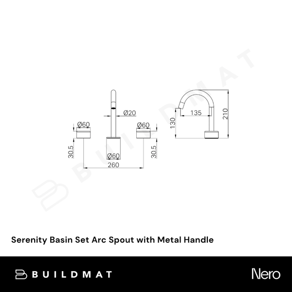 Nero Serenity Basin Set Arc Spout with Metal Handle Tumbled Antique Brass