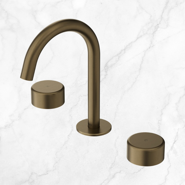 Nero Serenity Basin Set Arc Spout with Metal Handle Tumbled Antique Brass