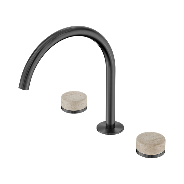 Nero Serenity Bath/Kitchen Set Arc Spout With Rome Travertine Handle Gunmetal
