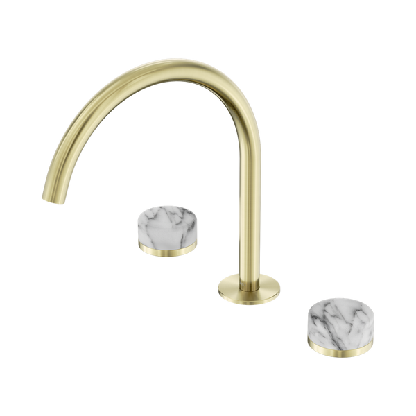 Nero Serenity Bath/Kitchen Set Arc Spout With Arabescato Corchia Handle Brushed Gold