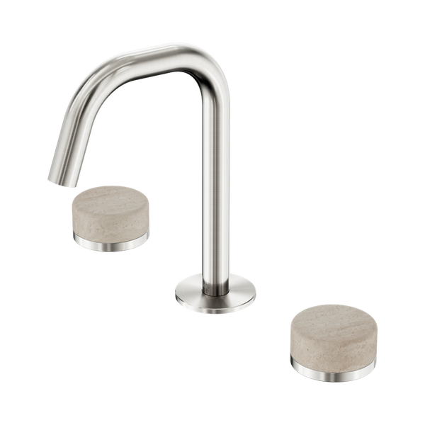 Nero Serenity Basin Set Edge Spout With Rome Travertine Handle Brushed Nickel