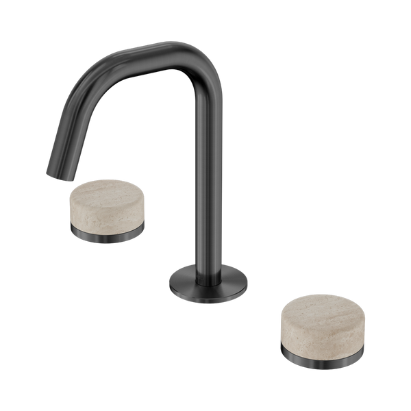 Nero Serenity Basin Set Edge Spout With Rome Travertine Handle Gunmetal