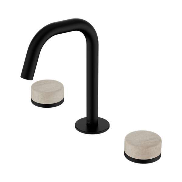 Nero Serenity Basin Set Edge Spout With Rome Travertine Handle Matte Black
