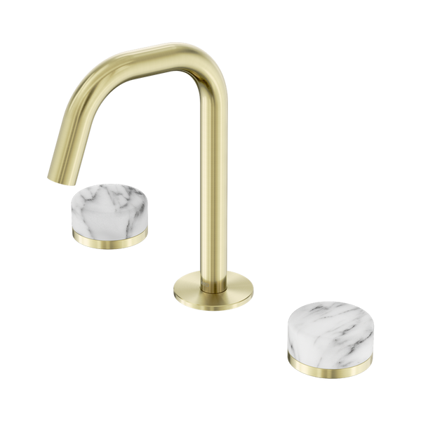 Nero Serenity Basin Set Edge Spout With Arabescato Corchia Handle Brushed Gold