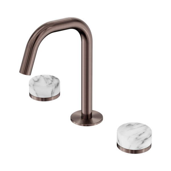 Nero Serenity Basin Set Edge Spout With Arabescato Corchia Handle Brushed Bronze