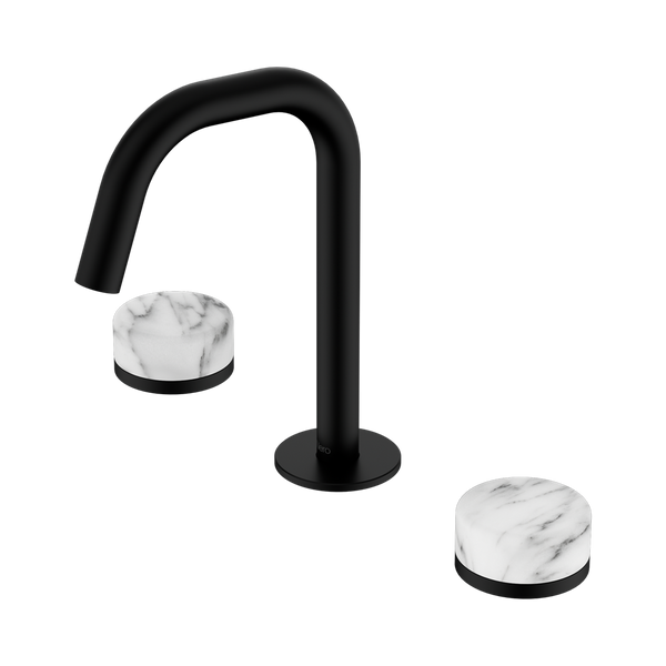 Nero Serenity Basin Set Edge Spout With Arabescato Corchia Handle Matte Black