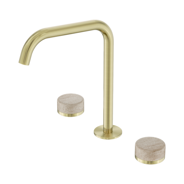 Nero Serenity Bath/Kitchen Set Edge Spout With Rome Travertine Handle Brushed Gold