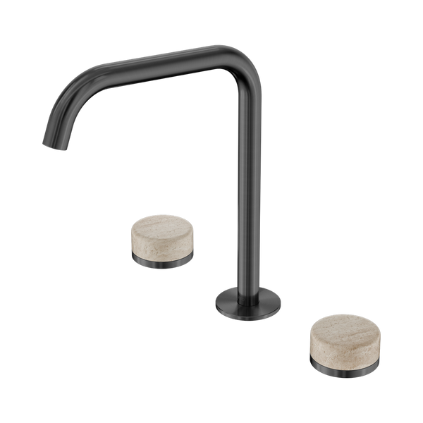 Nero Serenity Bath/Kitchen Set Edge Spout With Rome Travertine Handle Gunmetal