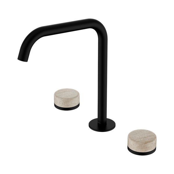 Nero Serenity Bath/Kitchen Set Edge Spout With Rome Travertine Handle Matte Black