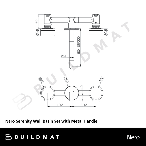 Nero Serenity Wall Basin Set 185mm with Metal Handle Brushed Bronze