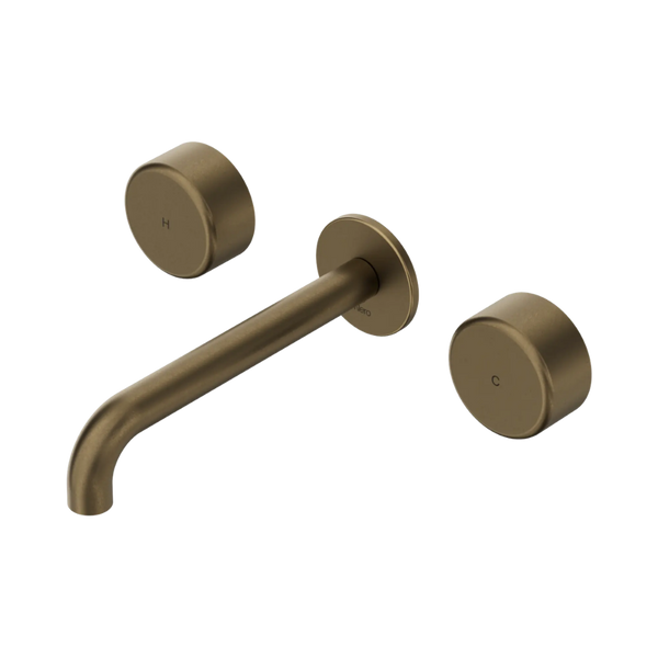 Nero Serenity Wall Basin Set 185mm Spout with Metal Handle (Complete Kit) Tumbled Antique Brass