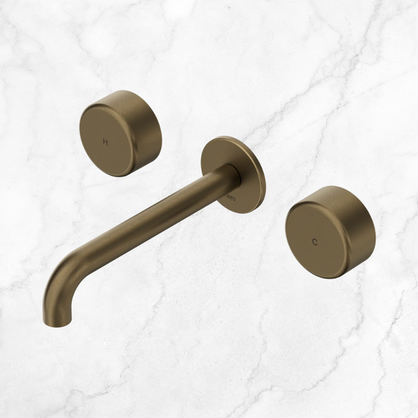 Nero Serenity Wall Basin Set 185mm Spout with Metal Handle (Complete Kit) Tumbled Antique Brass