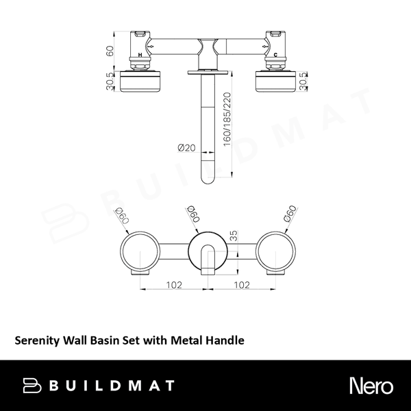 Serenity Wall Basin Set 220mm Spout with Metal Handle Brushed Gold