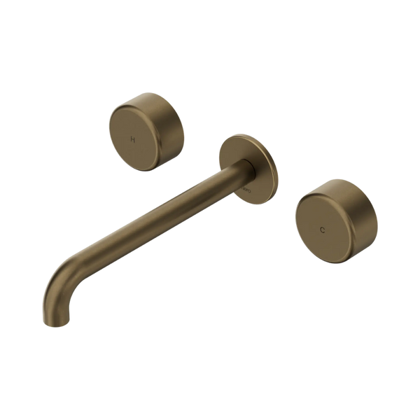 Nero Serenity Wall Basin Set 220mm Spout with Metal Handle (Complete Kit) Tumbled Antique Brass
